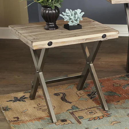 Rustic Casual Square End Table with Metal Details